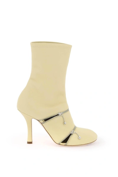 Burberry Leather Peep Ankle Boots In Cream
