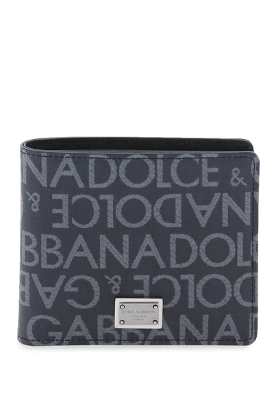 Dolce & Gabbana Men Jacquard Logo Wallet In Grey