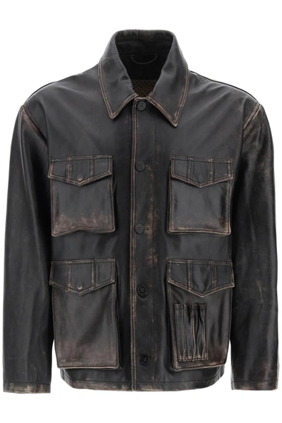 Golden Goose Leone Aviator Jacket In Lived-in-effect Leather In Brown