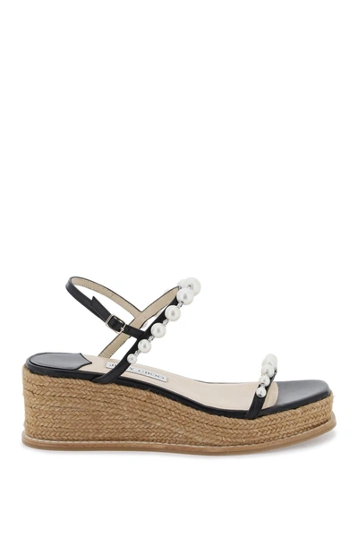 Jimmy Choo Amatuus 60 Pearls And Crystal Wedge Sandals In Black