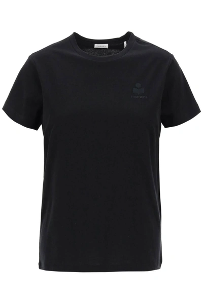 Marant Etoile Black Crewneck T-shirt With Logo Embroidery In Cotton Woman Isabel