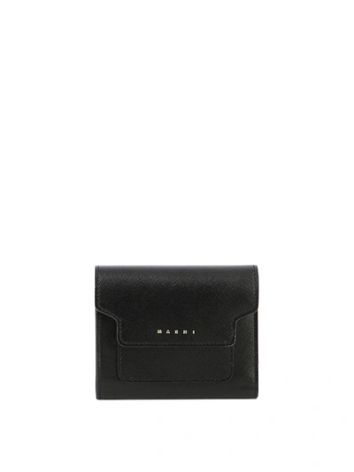 Marni Trifold Saffiano Leather Wallet In Black