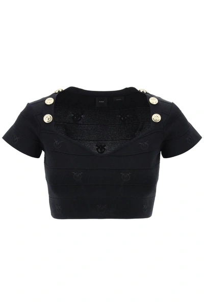 Pinko Black Stretch Knit Hooded Top For Women