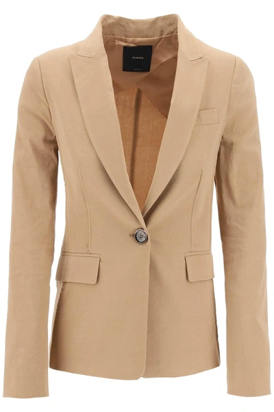 Pinko Linen-blend Single-breasted Blazer In Brown