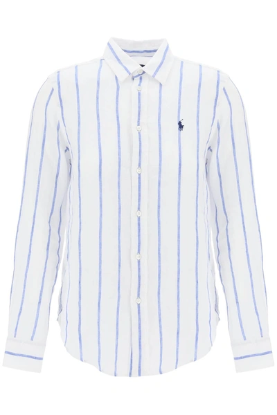 Polo Ralph Lauren Striped Linen Shirt In White,light Blue