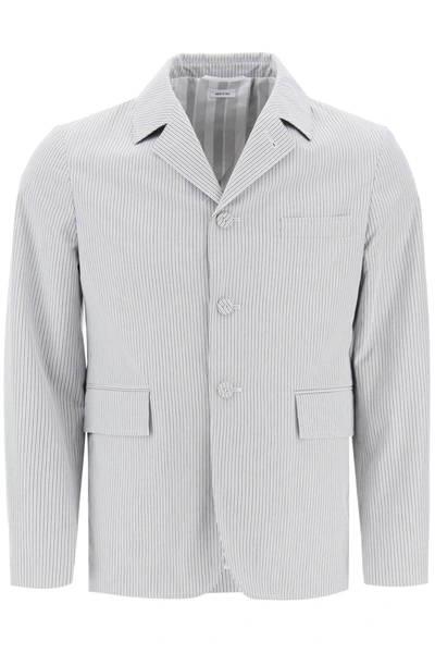 Thom Browne Striped Deconstructed Jacket In White,grey