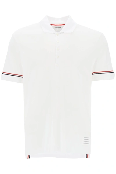 Thom Browne Tricolor Intarsia Polo Shirt In White