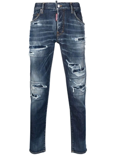 Dsquared2 Indigo Blue Stretch-cotton Denim Jeans In 470