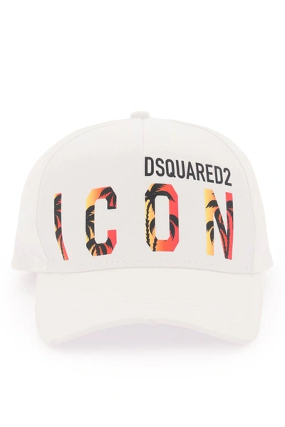 Dsquared2 Icon Sunset Cotton Hat In Bianco (white)