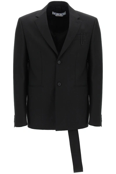 Off-white Blazer With Adjustable Mock Tie In Black (black)