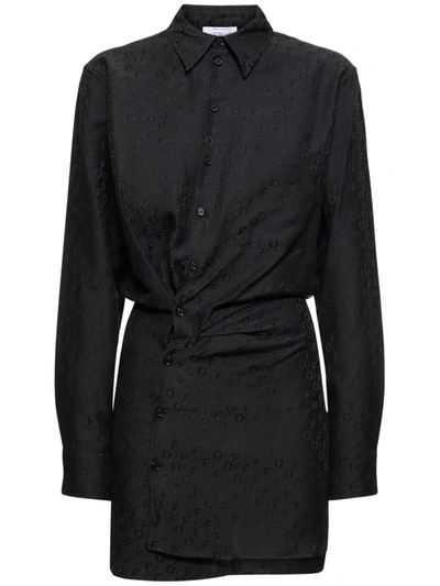 Off-white Off Jacquard Twisted Shirtdress In Black