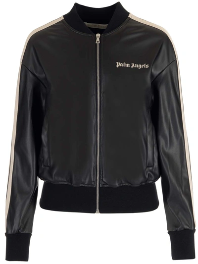 Palm Angels Faux Leather Sports Bomber Style In Black