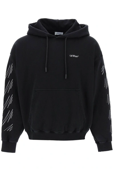 Off-white Hoodie With Contrasting Topstitching In Black White (black)