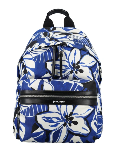 Palm Angels Hibiscus Printed Zipped Backpack In Blue