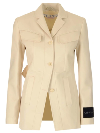 Off-white Ivory Single-breasted Jacket With Applications In Beige