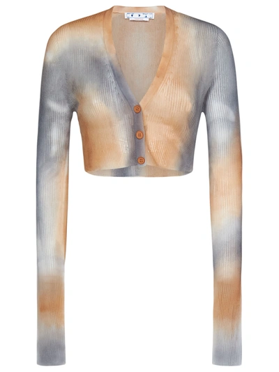 Off-white Faded-effect Cropped Cardigan In Beige
