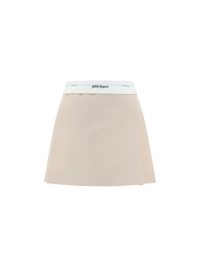 Palm Angels Beige Mini Skirt With Inverted Waist In Beige/white