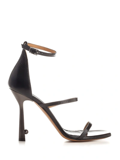 Off-white Strappy Leather Sandals In Negro