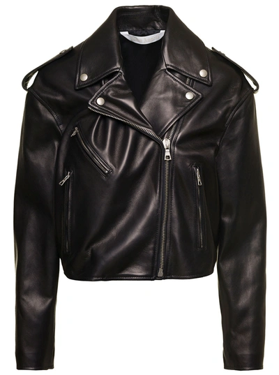 Palm Angels Cropped Leather Perfecto In Black