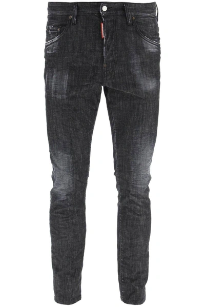 Dsquared2 Logo-patch Distressed Skinny-cut Jeans In Black