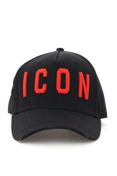 Dsquared2 Black Cotton Hat With Logo Print