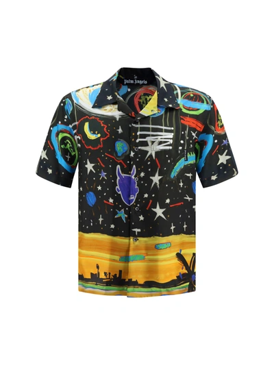 Palm Angels Starry Night Bowling Shirt In Black Mult