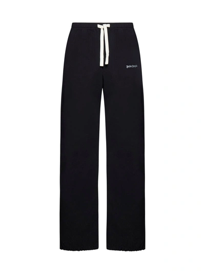 Palm Angels Wide Cotton Pants In Black Whit