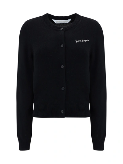 Palm Angels Cardigan In Black Whit