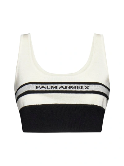 Palm Angels Intarsia-knit Logo Bra Top In Black Butter