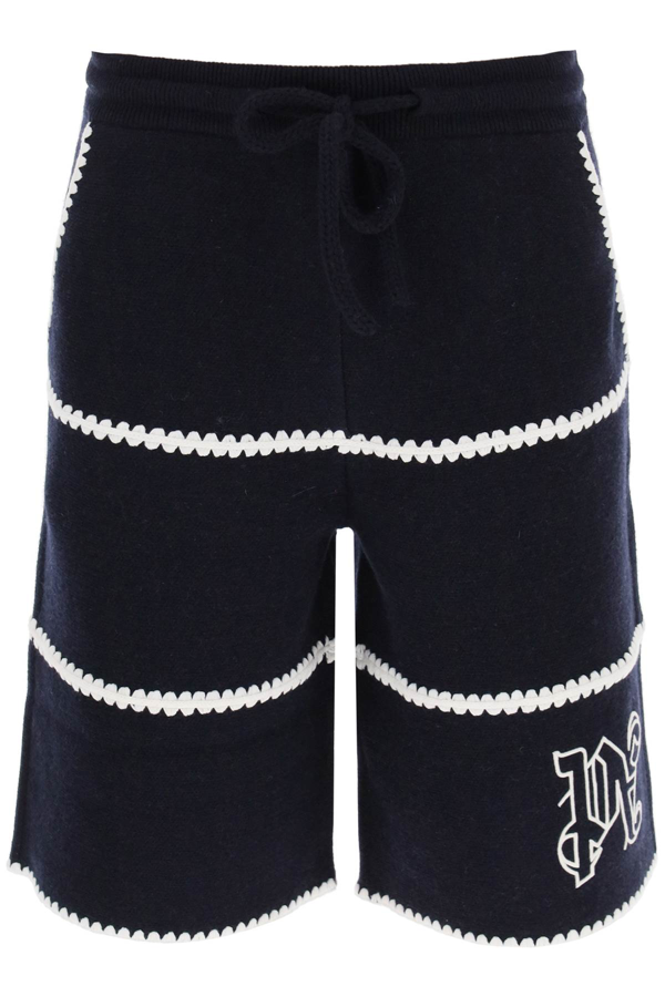 Palm Angels logo-patch linen shorts - Black