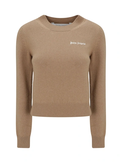 Palm Angels Classic Logo Knit Sweater In Brown