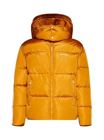 Palm Angels Hooded Track Down Jacket In Copper Whi