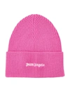 PALM ANGELS PALM ANGELS LOGO EMBROIDERED RIBBED-KNIT BEANIE