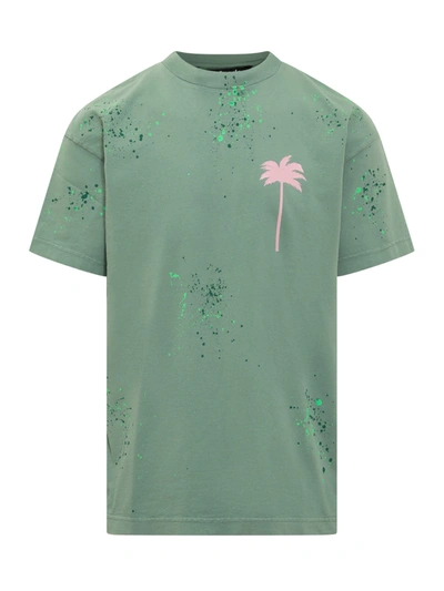 Palm Angels Pxp Painted T-shirt In Green Pink