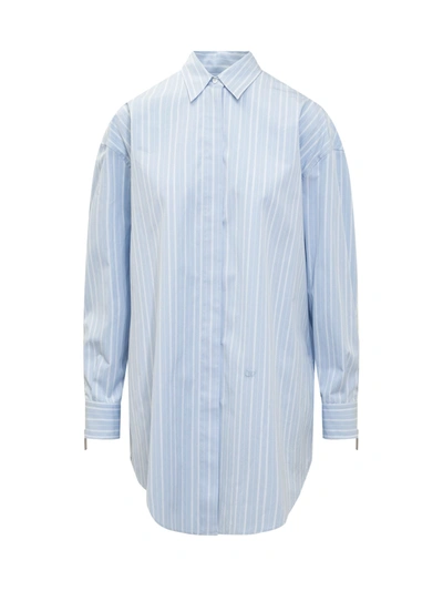 Off-white Striped Cotton-poplin Shirtdress In Blue