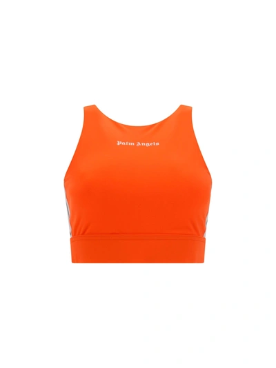 PALM ANGELS PALM ANGELS ORANGE SPORTS TOP WITH LOGO AND SIDE BANDS IN CONTRAST
