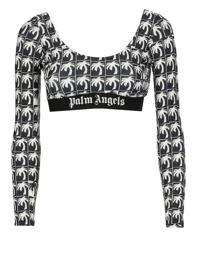 Palm Angels Palm-print Cropped Top In Black