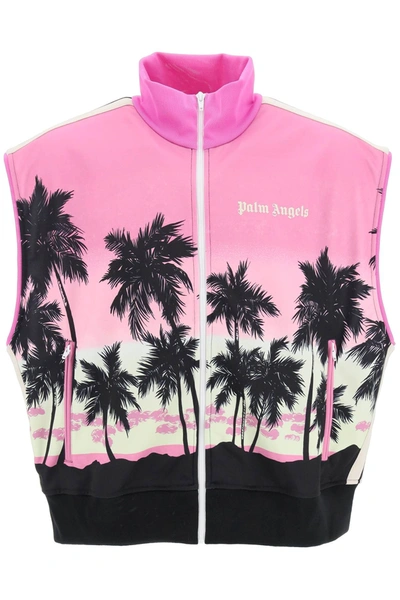 Palm Angels Sport Waistcoat With Sunset Print In Pink