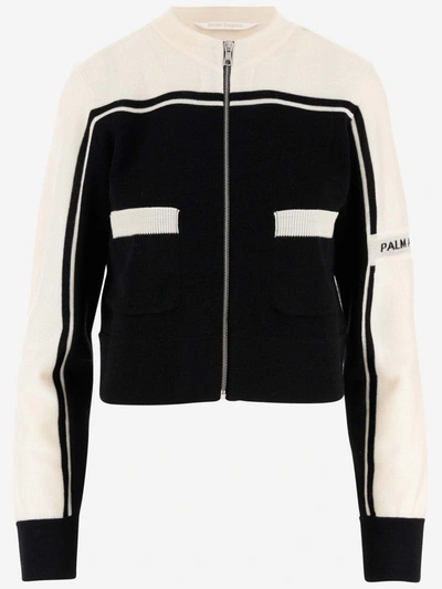 Palm Angels Logo-intarsia Wool Zip Cardigan In Black