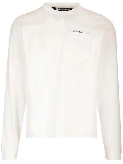 Palm Angels Long-sleeved Tailored T-shirt In White/white