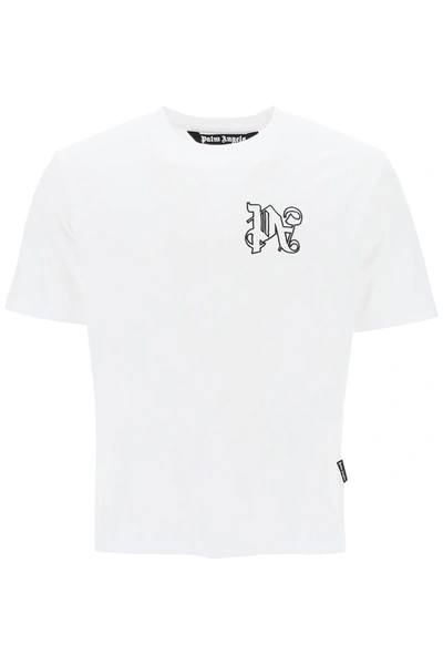 Palm Angels Pa Monogram Embroidered T-shirt In White Blac