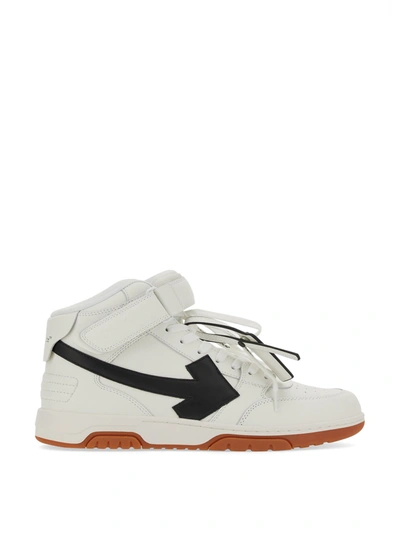 Off-white Out Of Office Mid-top Calf Leather Trainers In White Black