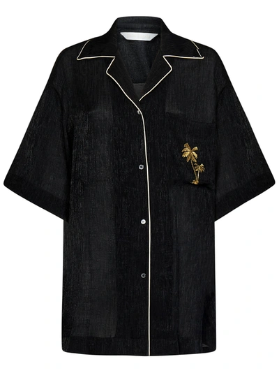 Palm Angels Logo-embroidered Relaxed-fit Woven Shirt In Black