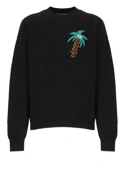 Palm Angels Sketchy Intarsia Sweater In Black