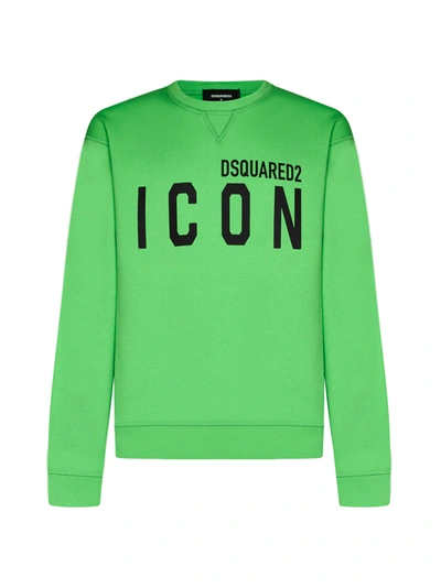 Dsquared2 Icon Logo Cotton Sweatshirt In Acid Green