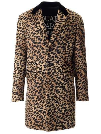 Dsquared2 Single-breasted Wool Coat In Animalier