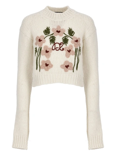 Dsquared2 Floral-embroidered Wool Jumper In Avorio