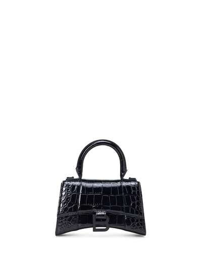 Balenciaga Hourglass Small Leather Top-handle Bag In Black