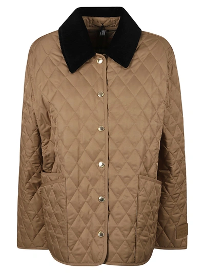 Burberry Buttoned Quilt Detail Jacket In Beige