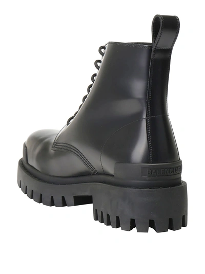 Balenciaga Strike Leather Combat Boots In Black